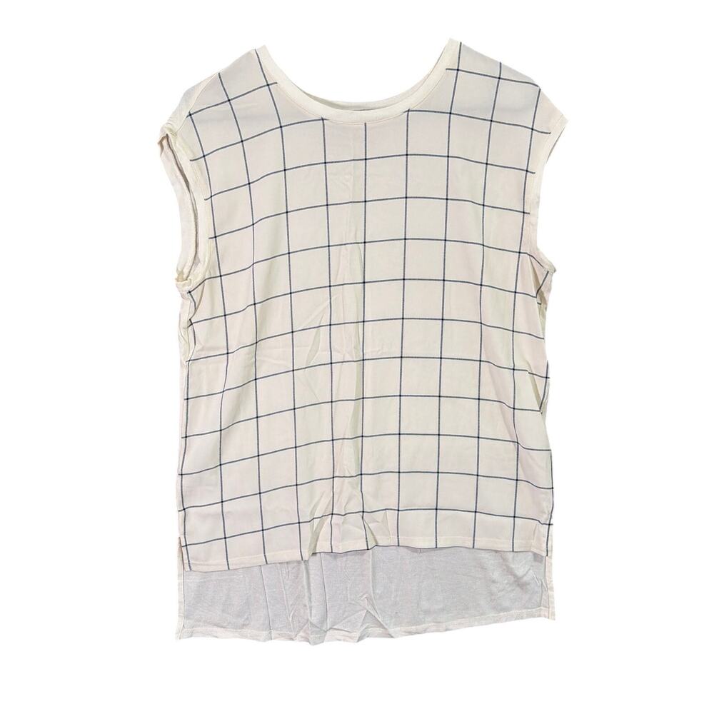 Ann Taylor LOFT Womens Blouse White Windowpane Sleeveless Stretch Small
